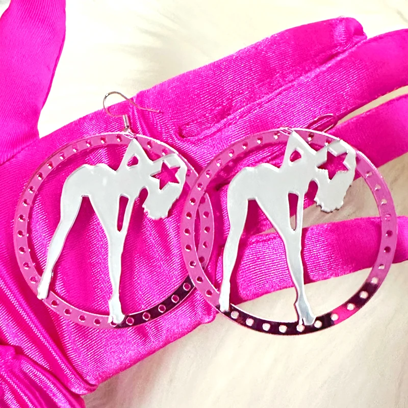 Y2K Jewelry Pink Sexy Girl Star Earrings for Women Vintage Cute Acrylic Circle Earrings Big Punk Goth Accessories Fashion