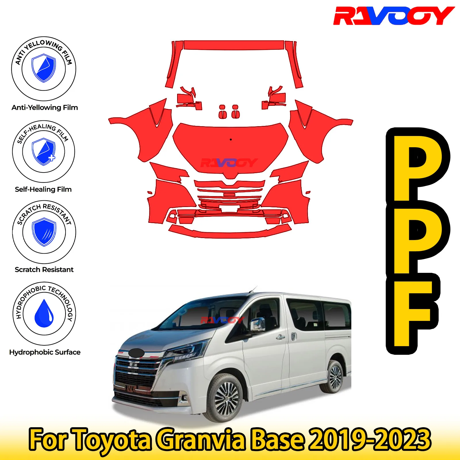 

Для Toyota Granvia Base 2019-2023 глянцевая матовая черная предварительно вырезанная передняя защитная пленка PPF Kit