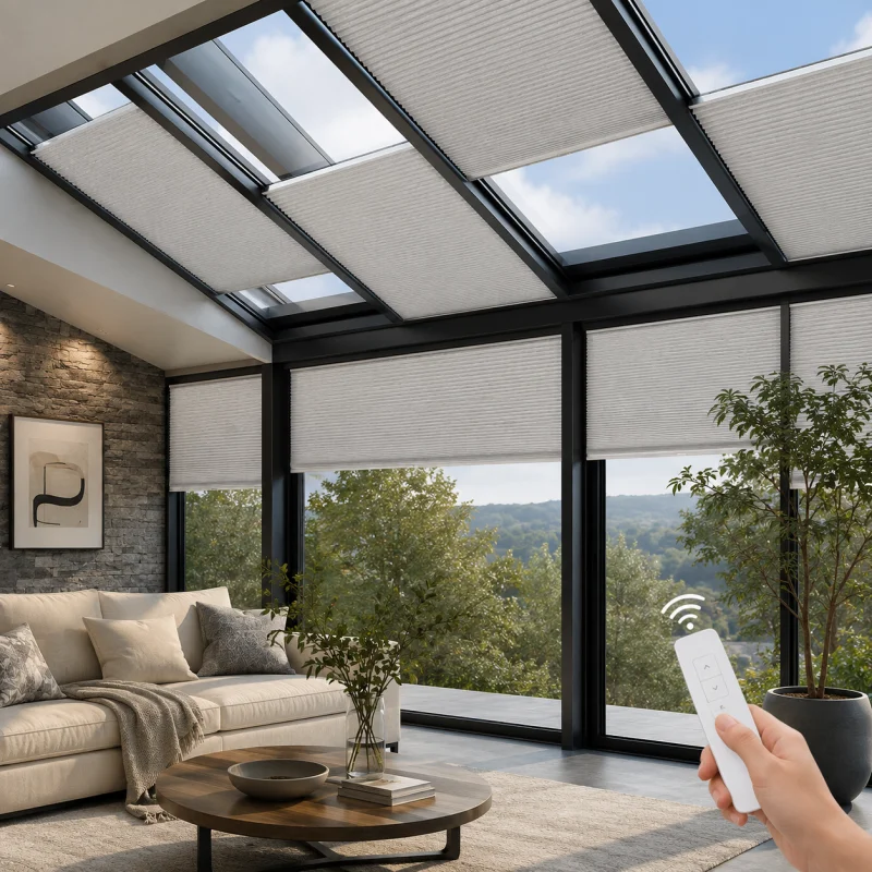 Custom Electric Thermal Blackout Skylight Cellular Blinds USB Rechargeable Battery Motor Smart