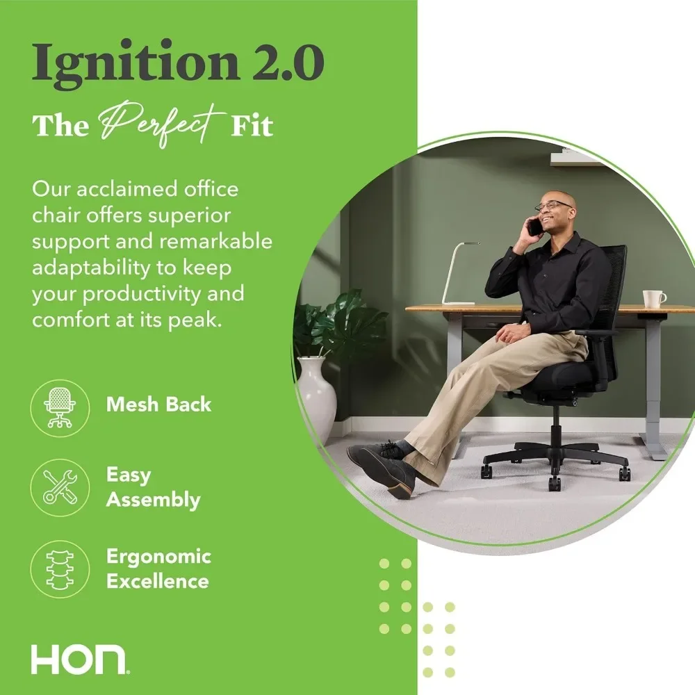 Ignition 2.0 Ergonomic Office Chair - Tilt Recline, Swivel Wheels, Comfortable for Long Hours in Home Office & Task Work.