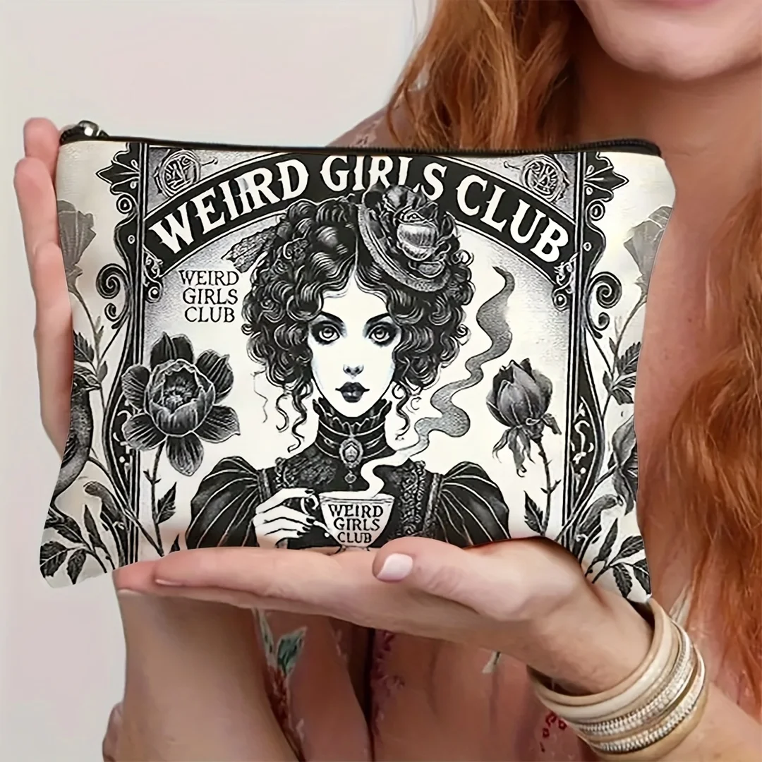 Elegant Vintage Gothic Victorian Style Makeup Bag Featuring a Victorian Teacup Design with Quirky Club Typography Party Gifts