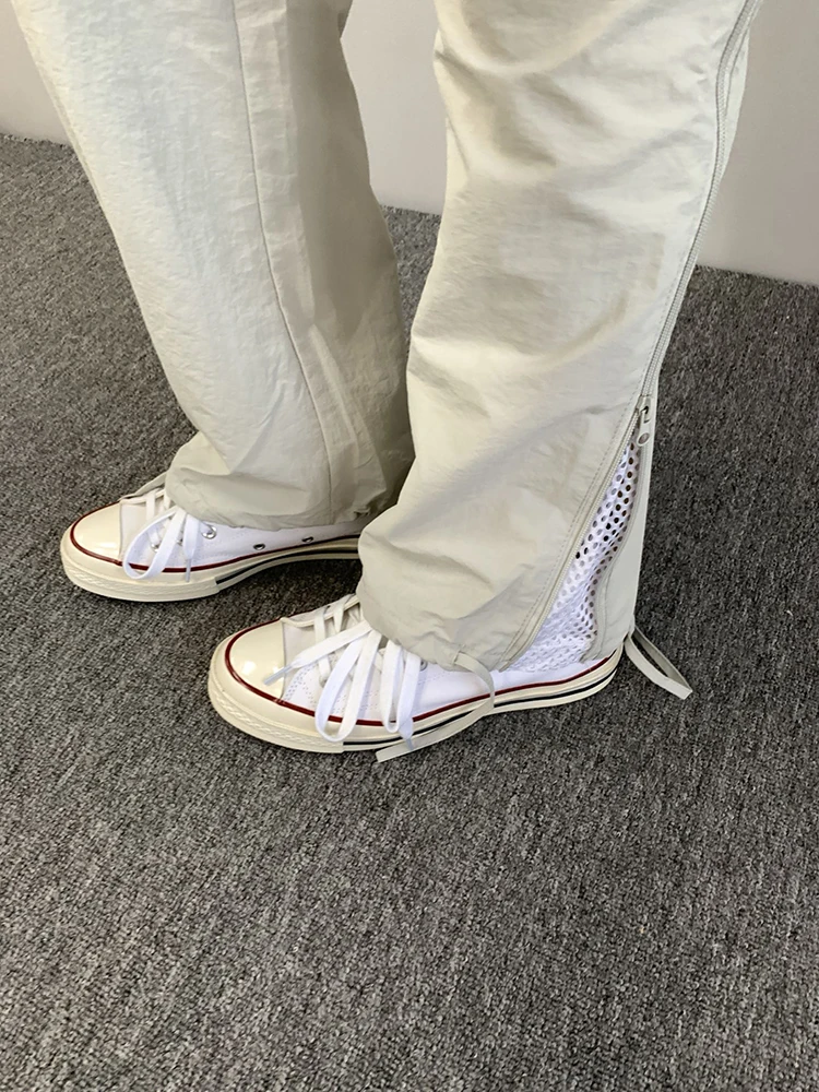 

American Retro Qui Dry Work Pants Men Summer Ice Silk Thin Sports Casual Loose Fit Straight Leg Breathable Me Zipper