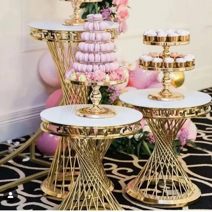 Shiny Galvanized Gold Party Background Pedestal Stand Flower Balloon Arch Pedestal Table Column Cake Stand Wedding Desser