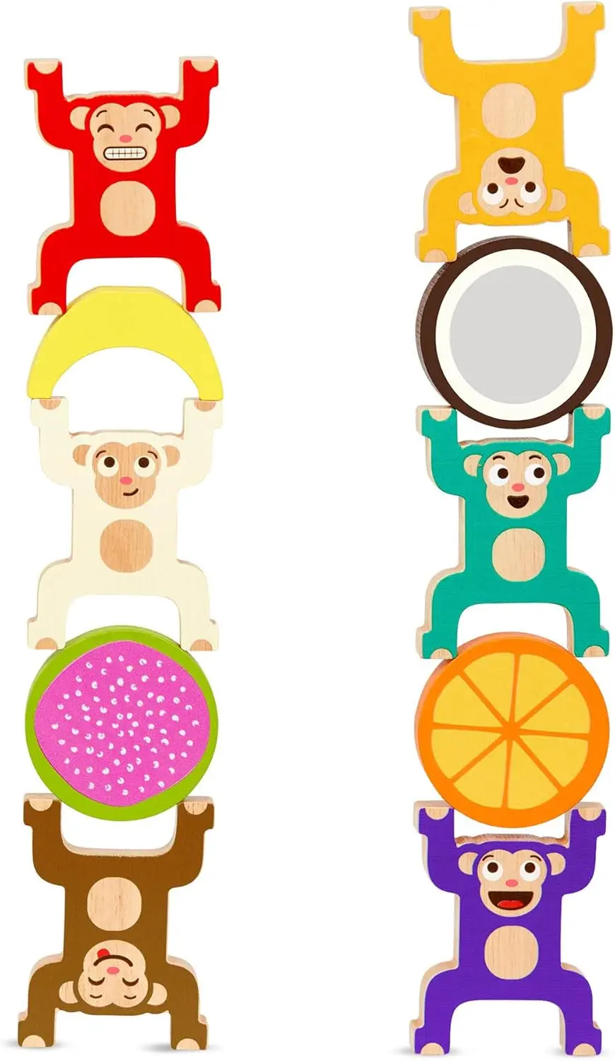 Wooden Stacking Monkeys Toy for Toddlers – Colorful Interlocking Rings – Develop Fine Motor Skills & Hand – Eye Coordination – F