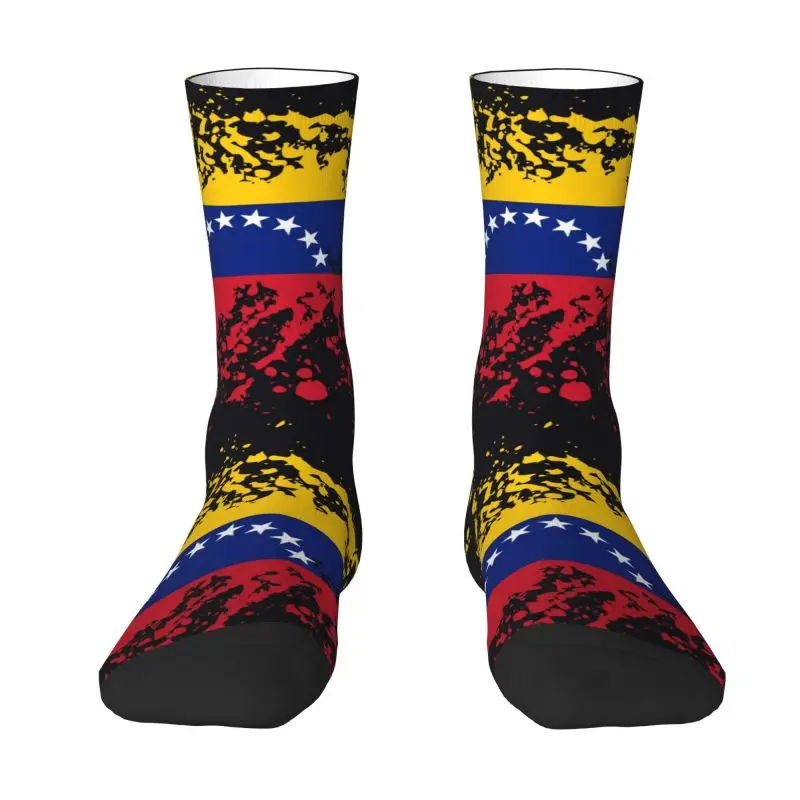 Cute Venezuela Flag Ink Splatter Socks Men Women Warm 3D Printed Bolivarian Republic of Venezuela Sports Football Crew Socks