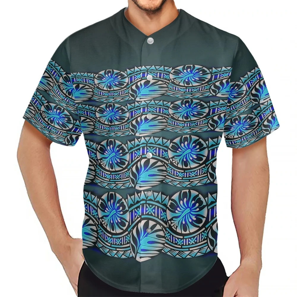 Men Designer Shirt 2022 Polynesian Tribal Clothing Samoa Jersey Purple Fiji Masi Tapa Print Short Sleeve Adult Breathable Button