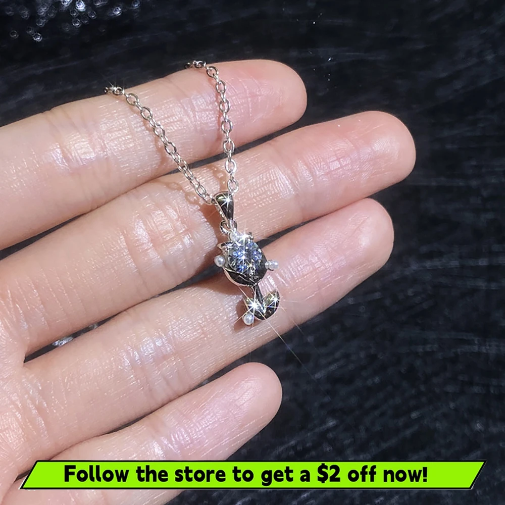 

TEMGF 5mm Moissanite Necklace GRA Certified 45cm 925 Silver Chain Flower Pendant for Charm Women Fine Jewelry Party Fashion Item