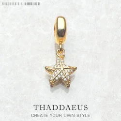 Golden Starfish Pendant Charm For Women Men 925 Sterling Silver Ocean Gift Jewelry