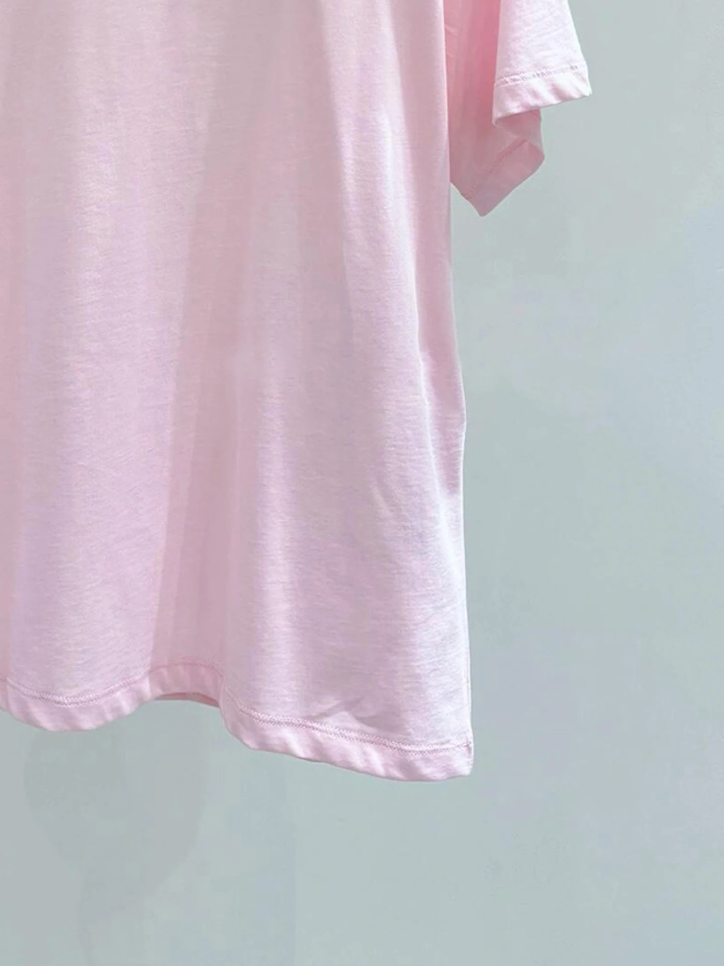 

Sweet Diamond-Encrusted Pink T-irt Women's Premium Faion Summer Top Heavy Embroidery M Home Nan You Commute Sle Loose Fit