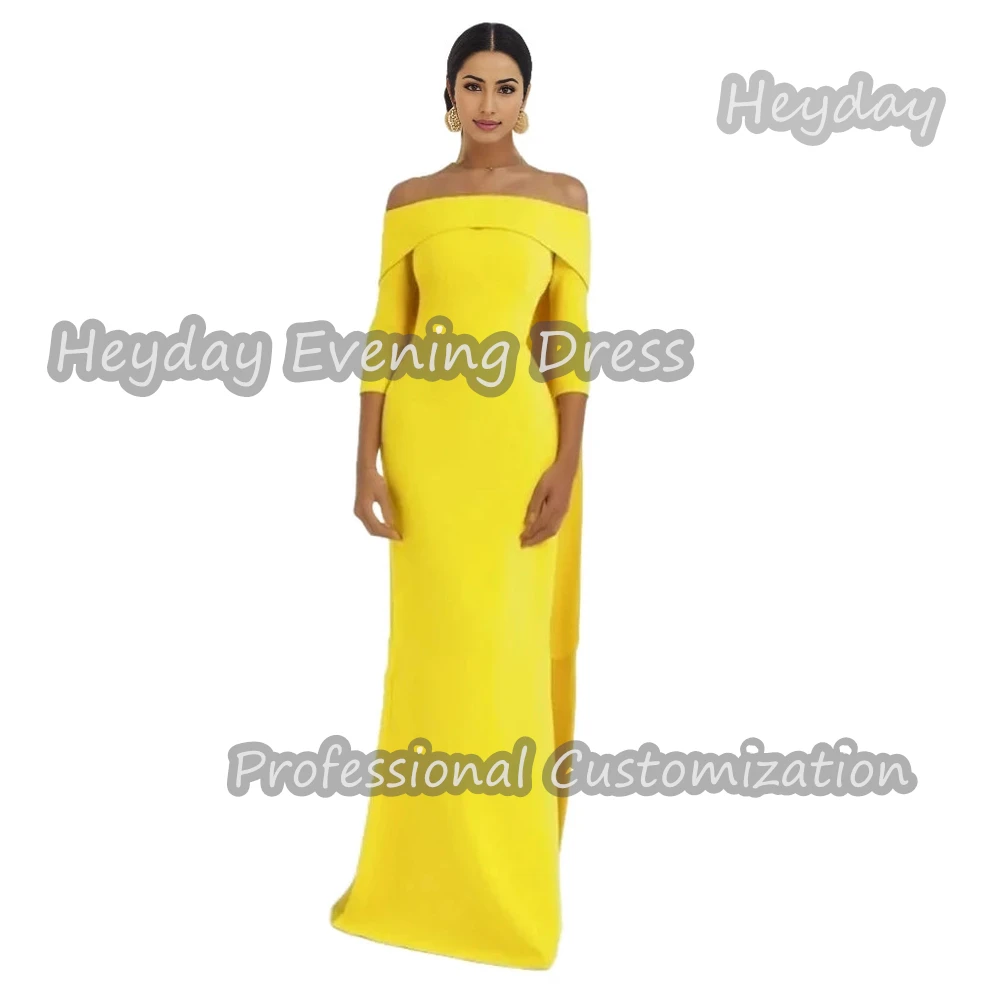 Heyday Off-the-shoulder Saudi Arabia 3/4 Sleeves Mermaid Prom Gown Crepe Floor Length Elegant Evening Party Dress For Women 2024