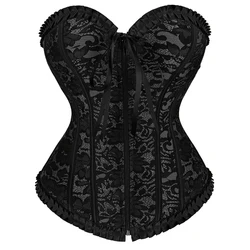 Corsetto da donna Top Sexy Bustier broccato cerniera anteriore fiori Vintage esotici vittoriano Overbust corsetto Lingerie Plus Size Korsett