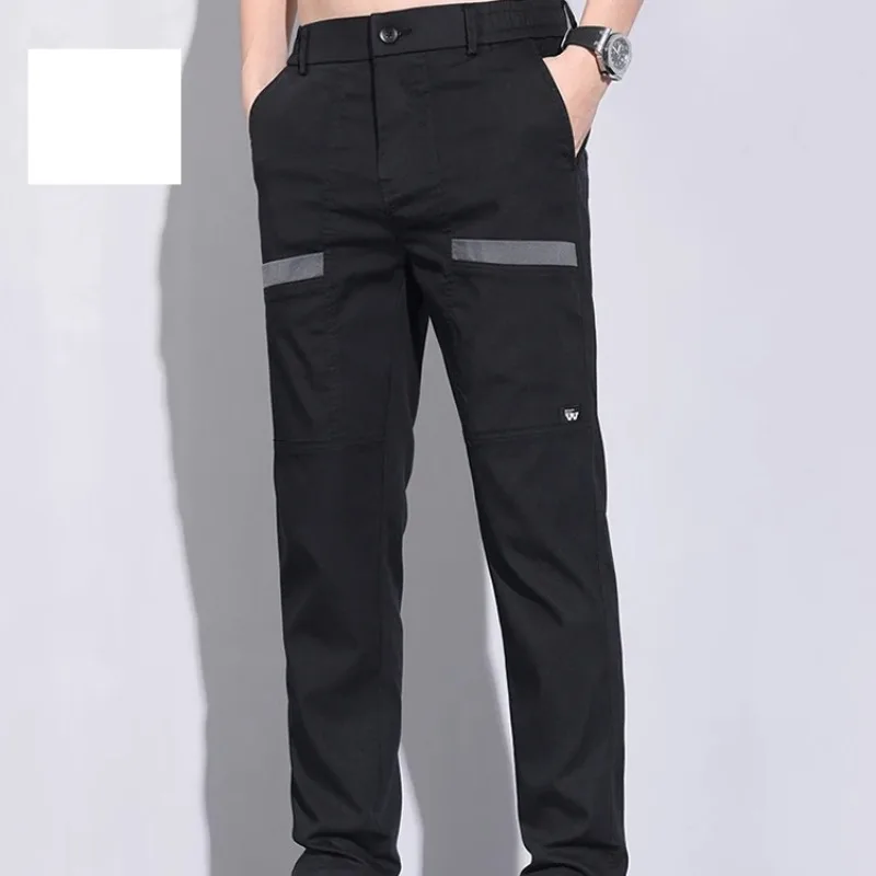 

Spring Autumn Men's Button Letter Embroidery Solid Elastic High Waist Pockets Small Foot Straight Leg Sports Trousers Pants