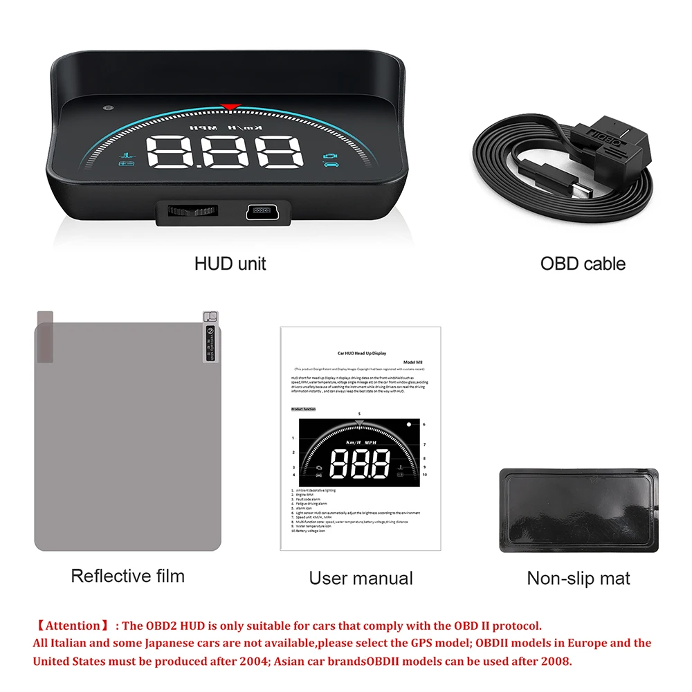 M8 For HUD OBD Car Head-Up Display OBD2 16 Screen Display Overspeed Voltage Warning Electronic Car Electronics Accessories