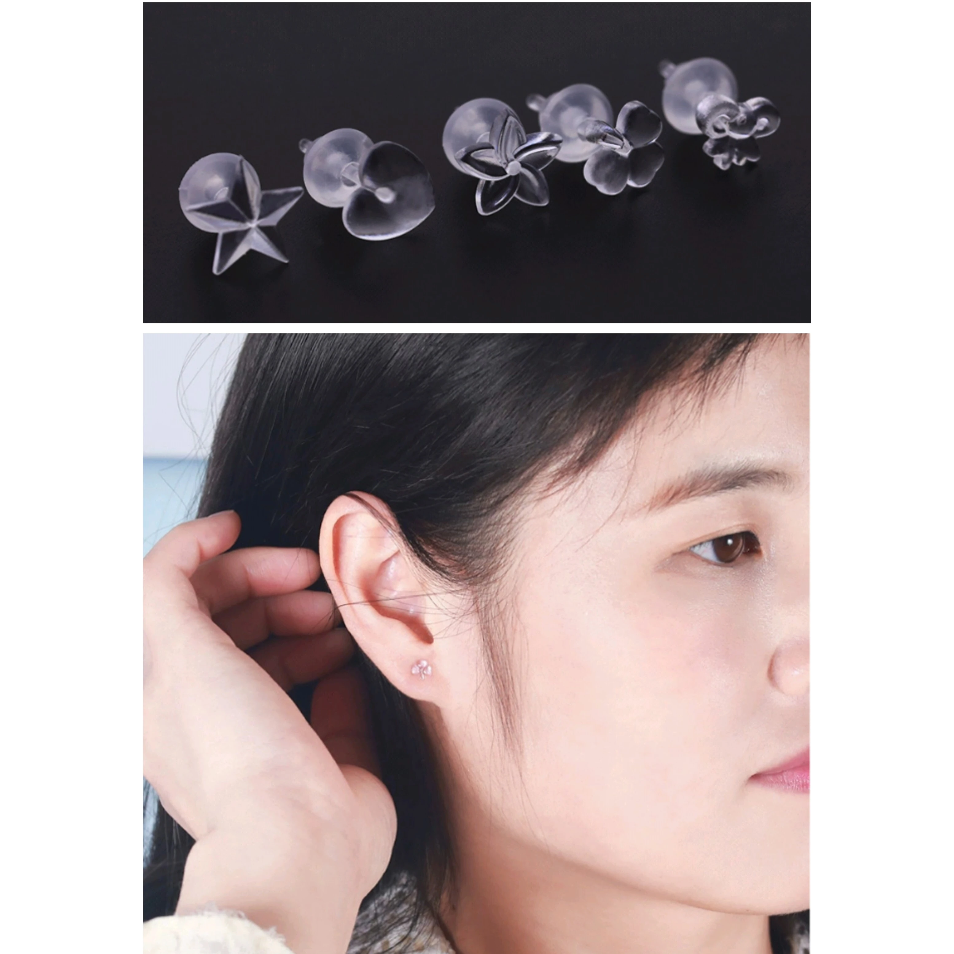 

10PCS/Lot Mix Styles Hypoallergenic Simple Plastic Earrings Clear Ear Pins Needle And Resin Earring Backs DIY Ear Accessories