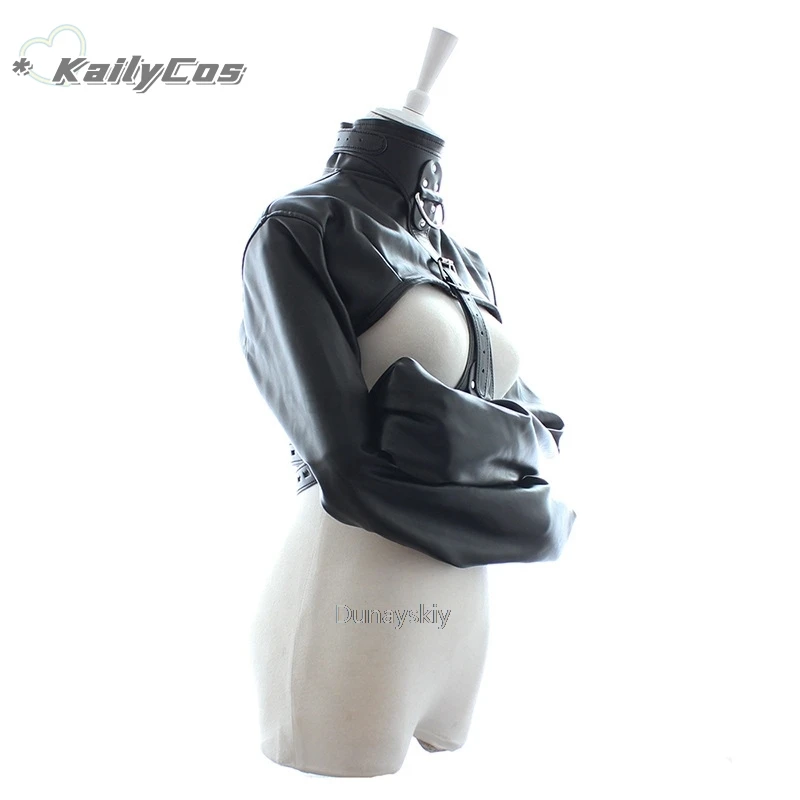 Women Black Red Sexy Open Breast Cupless Leather Bondage Strait Jacket Top Women\'s Restraint Straight Jacket Halloween Costume