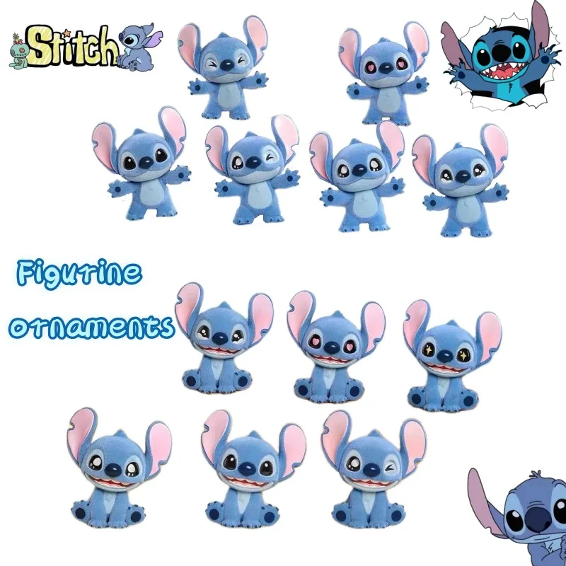 Disney Stitch Mini Cute Kawaii Cartoon Flocked Cute Grain Doll Ornament Creative Exquisite Movie Peripheral Figure Decoration