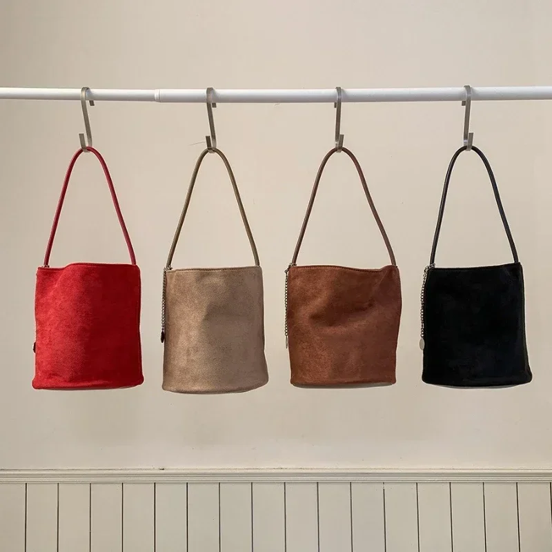 Women Bucket Bag Women Fashionable Cylindrical Versatile Retro Suede Bag Small Tote Bags for Women Designer Bags Bolsos De Mujer