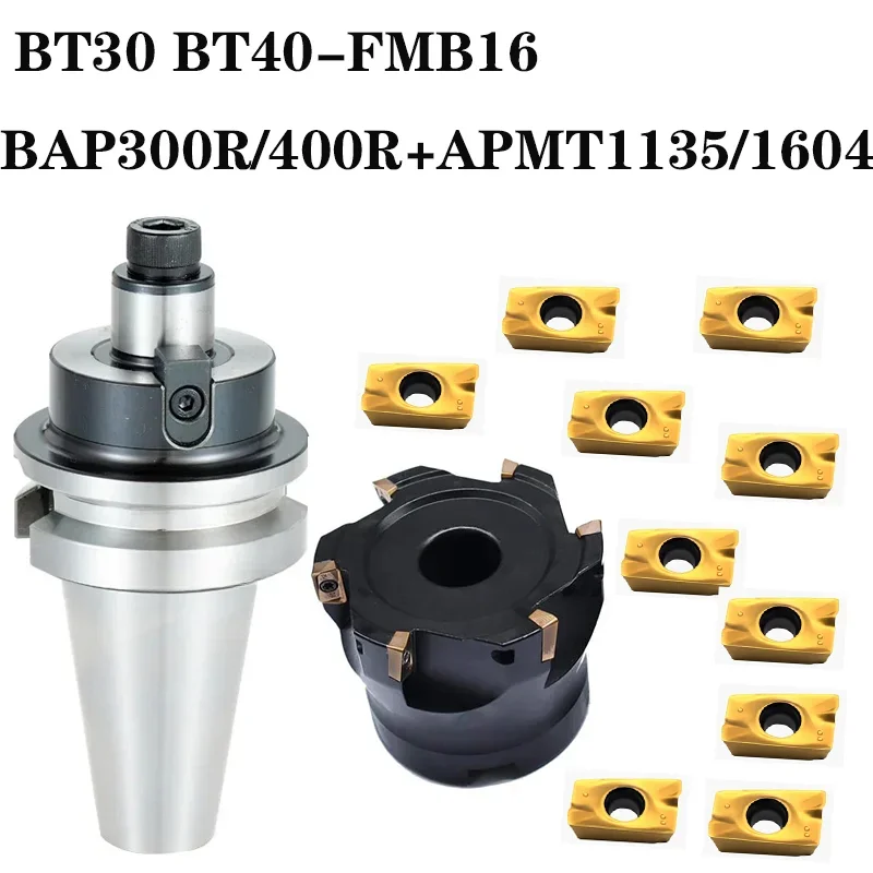 

1 комплект инструментов BT30 FMB16 BT40 FMB16 + 1 шт. BAP300R BAP400R + 10 шт. APMT1604 apmt1135карбидные вставки для токарного станка с ЧПУ, торцевая фреза