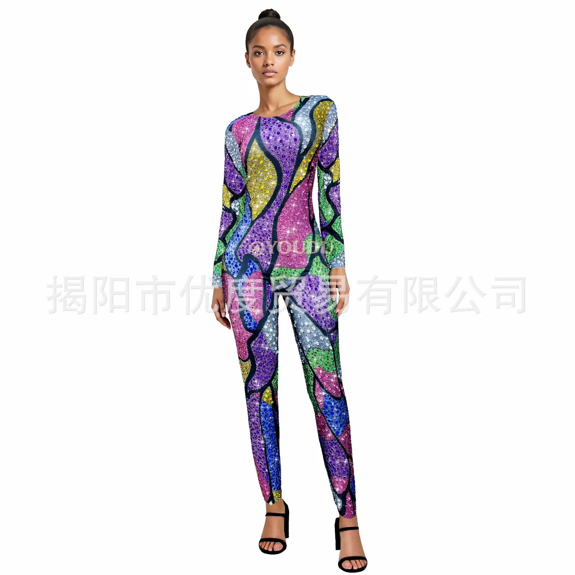 

Sexy Heavy Industry Rhinestone Jumpsuit Colorful Birthday Dress Party Night Show Thousand Colors Vestidos Invitada De Boda Mujer