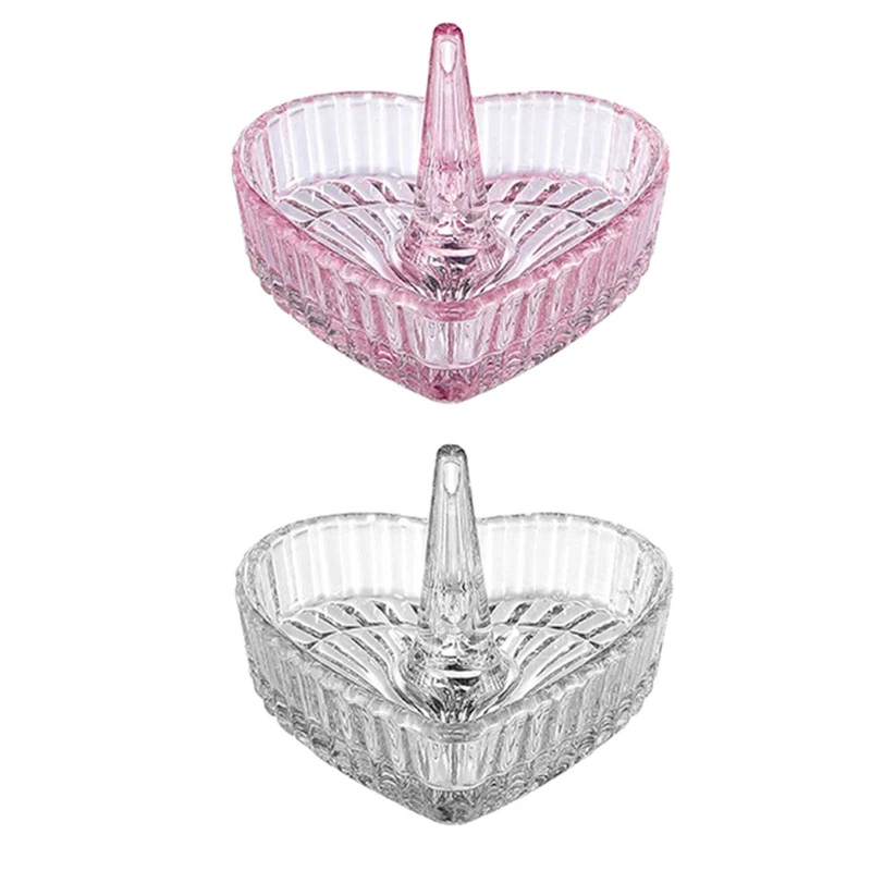 Trinket Tray Ring Dish Jewelry Bowl Heart Shaped Holder for Jewelry Pink Clear Dropship