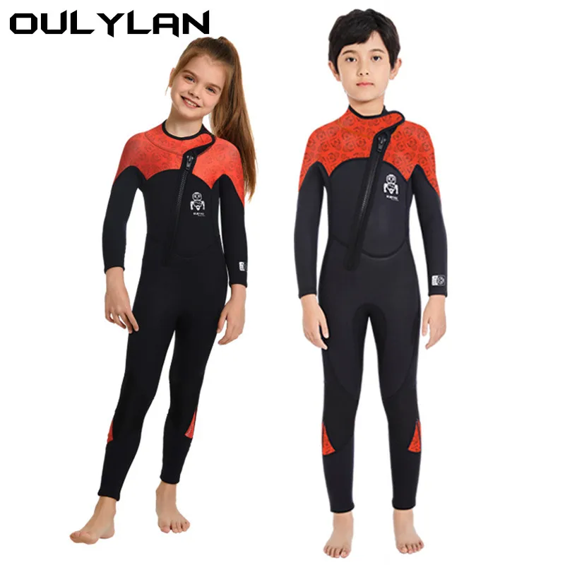 

Oulylan Kids Teenage 2.5mm Wetsuit Neoprene One Piece Front Zipper Keep Warm for Boy Girl Winter Swimming Suit