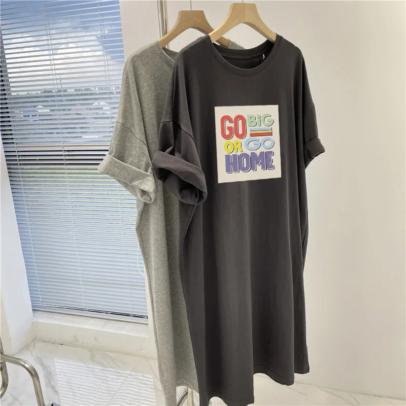 

Женское платье с принтом, лето 2025, новое повседневное ретро-платье большого размера, свободное платье с круглым вырезом и короткими рукавами, платье для беременных