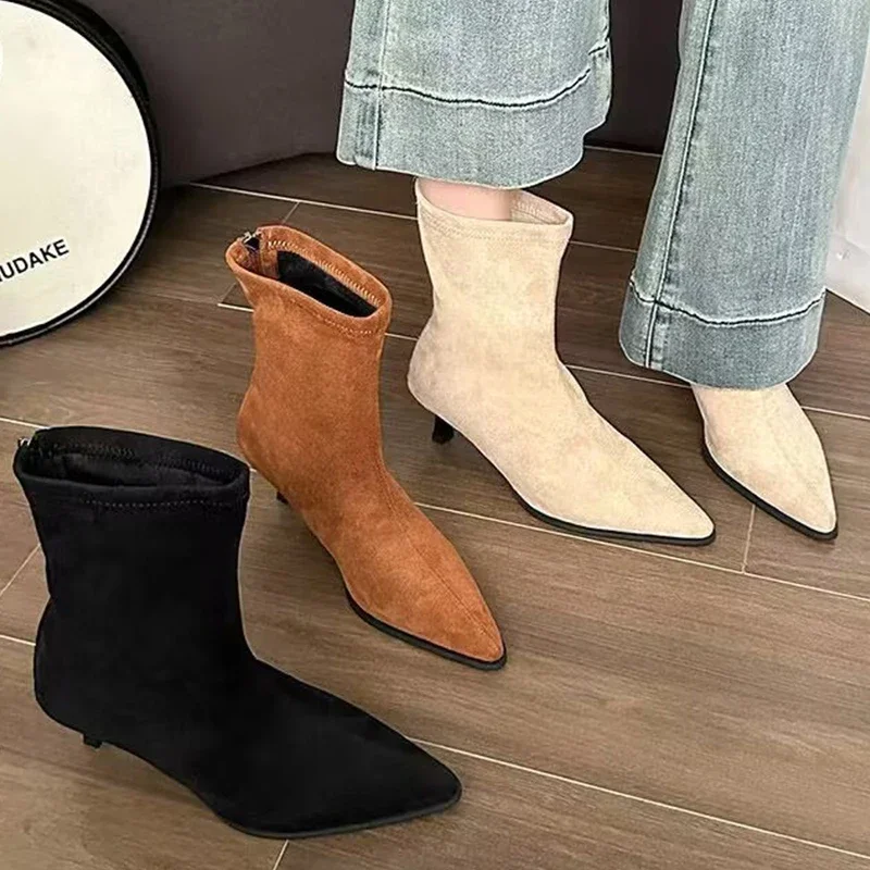 

New Shoes Low Heel Women Ankle Western Boots Fashion Pointed Toe Footwear Ladies Modern Short Booties Designer Slip On Shoes 42