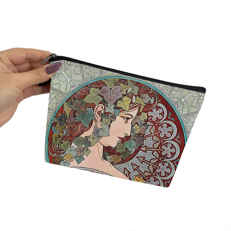 Alphonse Mucha Print Cosmetic Case Oil Painting Makeup Bag Women Outdoor Multifunction Travel Cosmetic Bag Toiletry Bags Gift