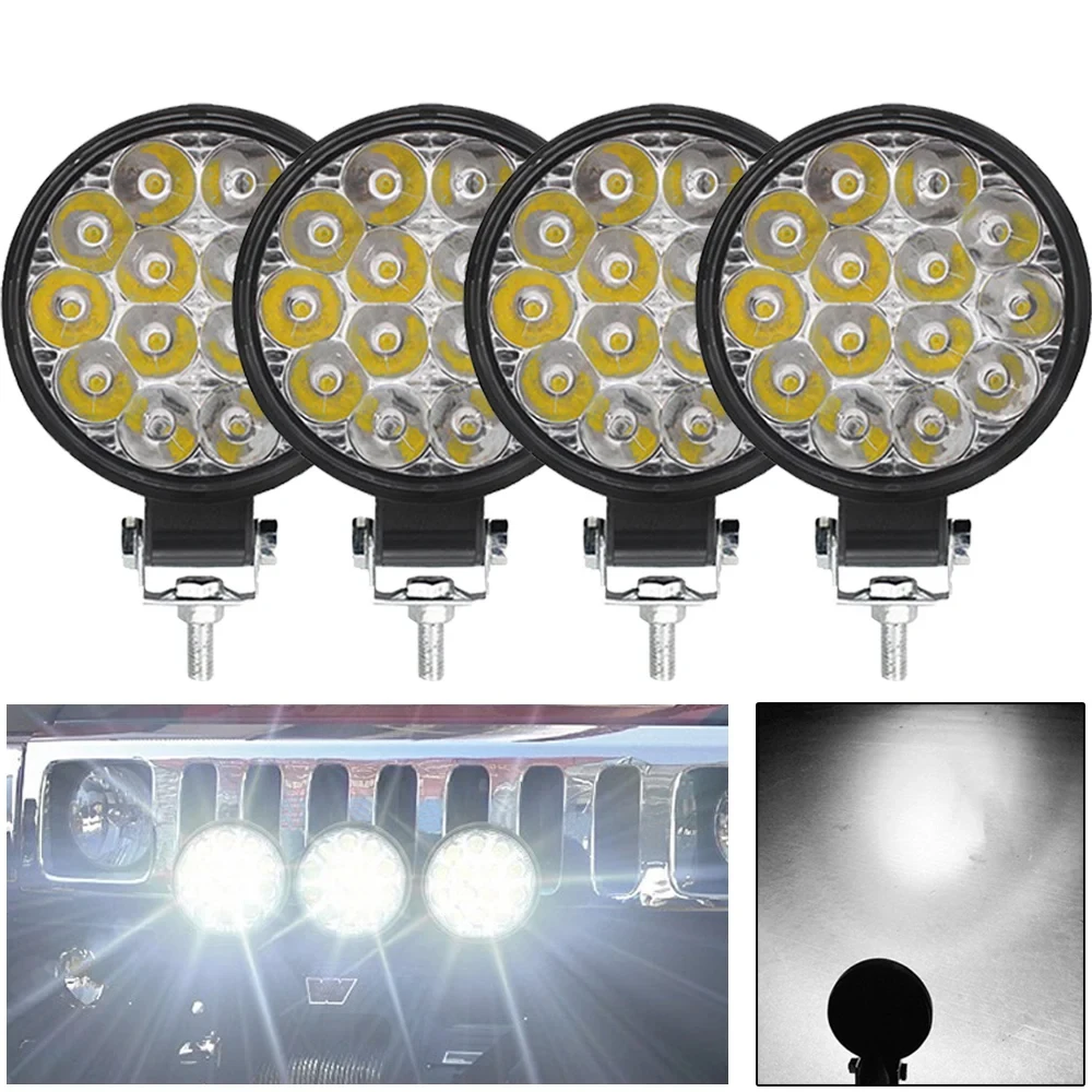 6/4/2Pcs Led Work Light 42W/48W Car Headlight 14 Led Car Light For Truck Offroad 12/24V Night Driving Lights For SUV Fog Lamps