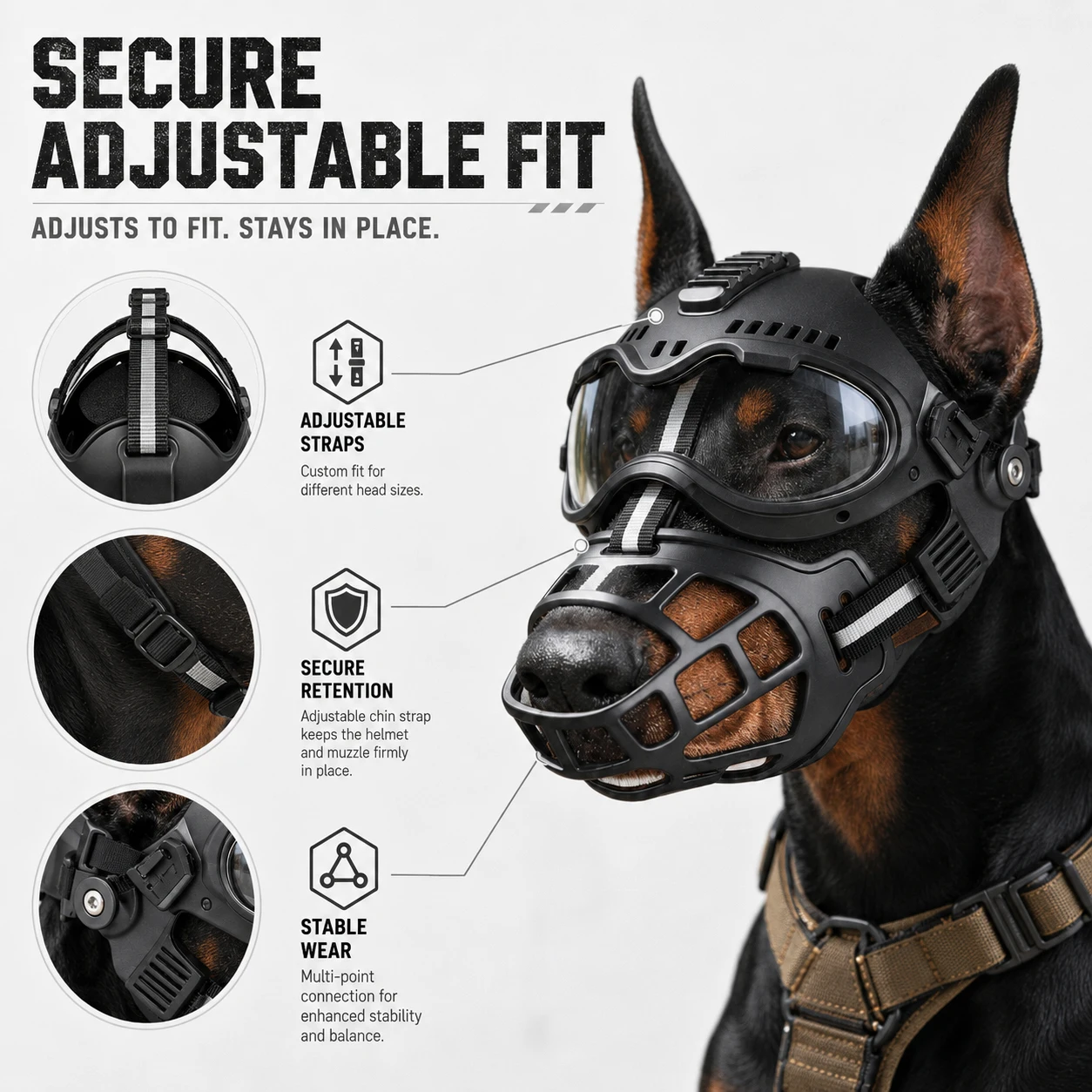 Tactical Dog Helmet with Muzzle and Goggles Protective Gear for Working Dogs Outdoor Training Hunting Patrol Adjustable 2