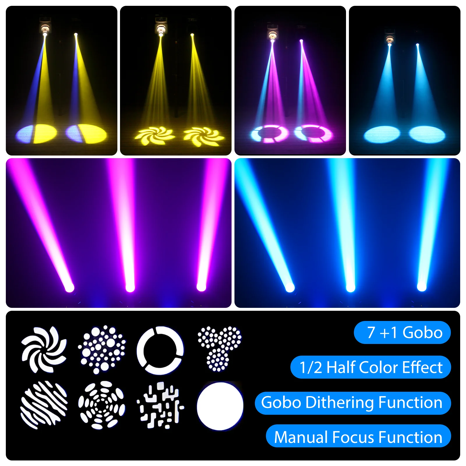 

DayFlicker 30W RGBW Spot LED Black Moving Head Gobos Stage Light DMX512 Voice Control For Disco DJ Party Wedding Christmas