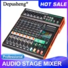 Depusheng TC8 전문 오디오 믹서, 듀얼 그룹 DJ 콘솔 믹싱 48V 팬텀 파워 USB, 스테이지 바 레코드, 99 DSP, 8 채널 1