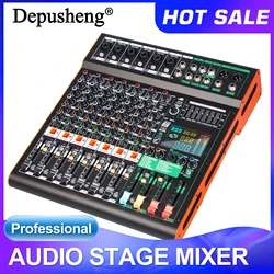 Depusheng TC8 Professional Audio Mixer 99 DSP 8 Channel Dual Group DJ Console Mixing 48V Phantom Power USB for Stage Bar Record