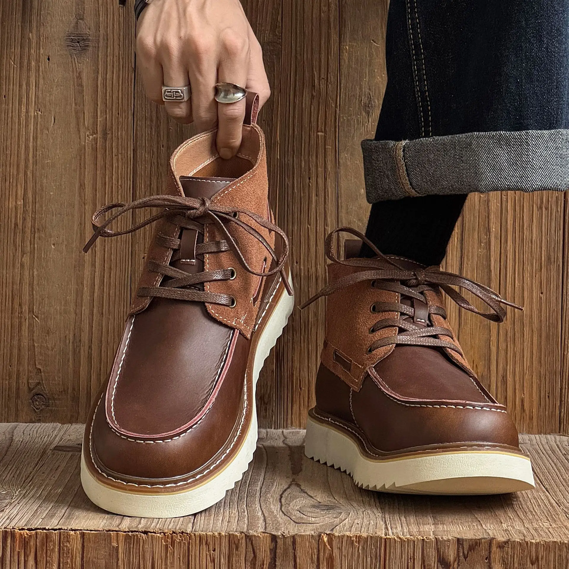 New Handmade High Quality Autumn Winter Men Leather Shoes Vintage British Outdoor Tooling Ankle Boots Business Desert Boots