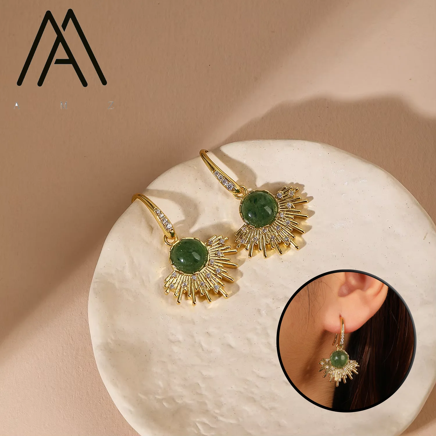 

Luxury Elegant Earrings Natural Rose Quartz Aquamarine Pendant Earring Gold-Plated Earring Women Daily Party Banquet Jewels Gift