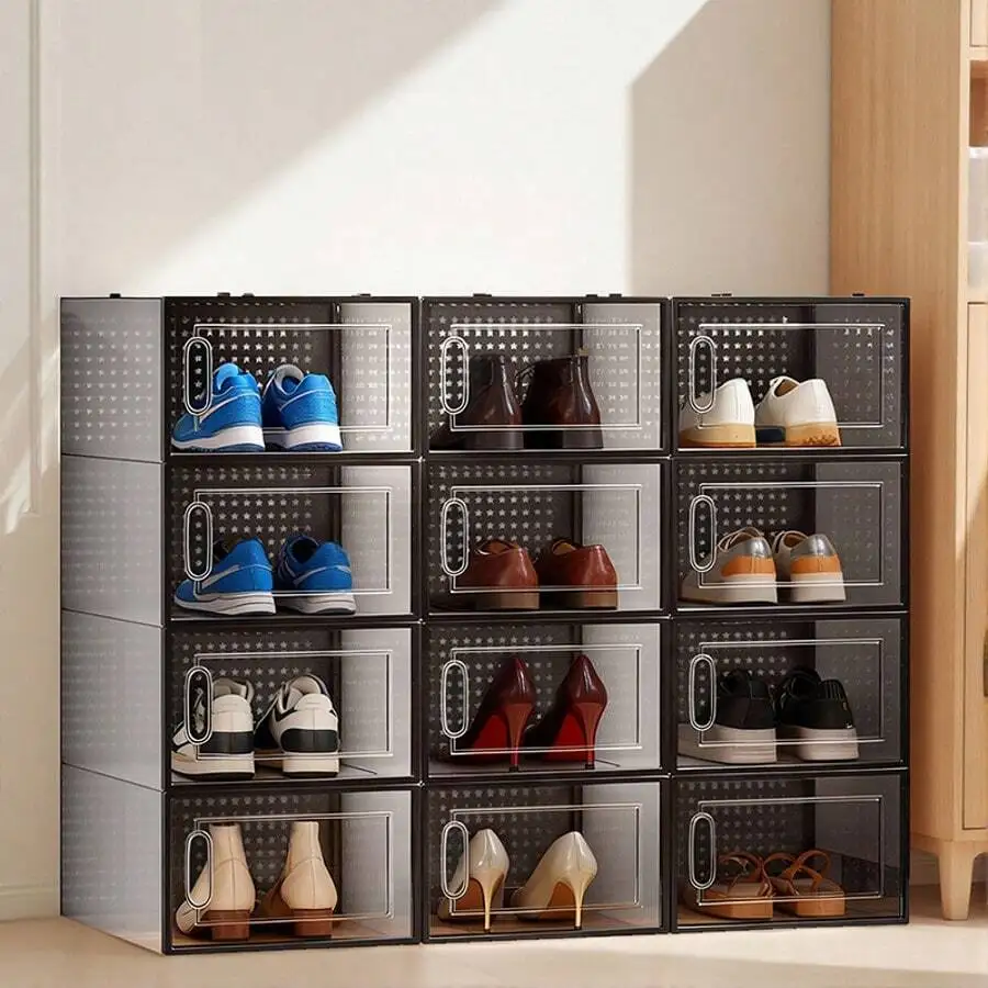 6/12/24 Pack Shoe Organizer For Closet, Shoe Boxes Clear Plastic Stackable Shoe Containers With Lids For Size 10 SuZaoKongJian