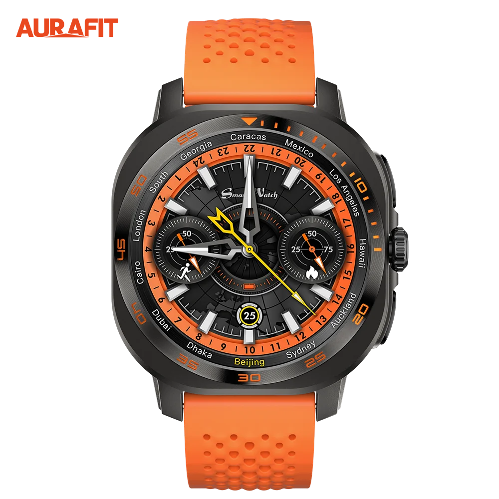 Aurafit AM32 3ATM Round Smart Watch Health Monitoring BT Calling Heart rate tracking Wireless Charging swimming Smartwatch