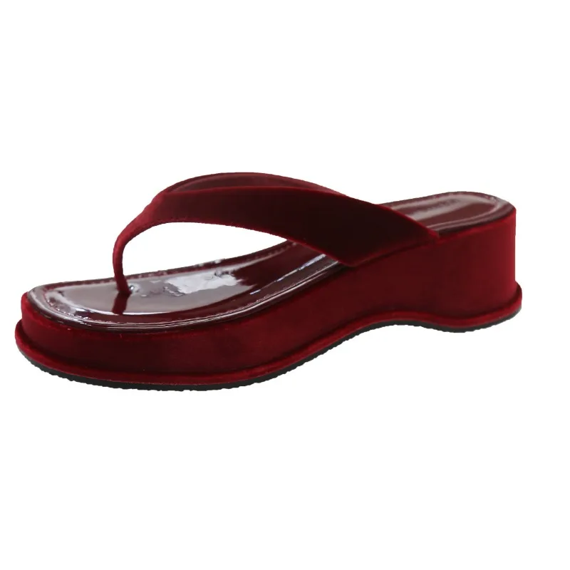 2024 New Summer Thick Bottom Flip Flops Women's Cool Slippers Higher Slope Heel Beach Sandals Ladies Shoes