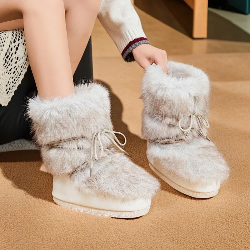 Winter Women Fashion Moon Boots Fur Lined Snow Boots Warm Slip Resistant Shoes