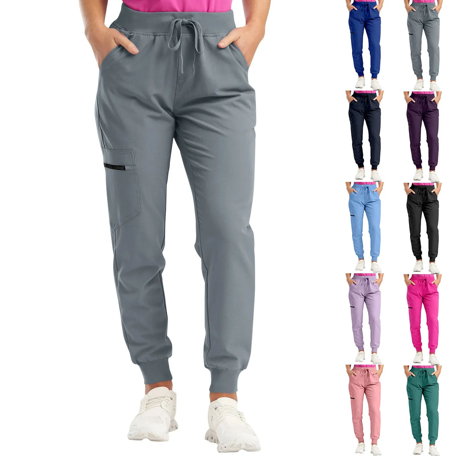 Drawstring Running Sport Joggers Women Athletic Gym Fitness Sweatpants With Two Side Pockets Solid Color Exercise Pants