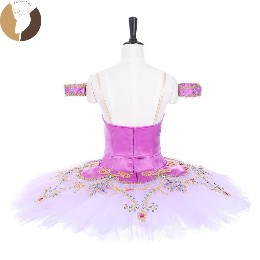 FLTOTURE High Quality Purple Satin Elastic Material Lilac Fairy Ballet Competition Variation Women Girls Costumes Tutu Skirt