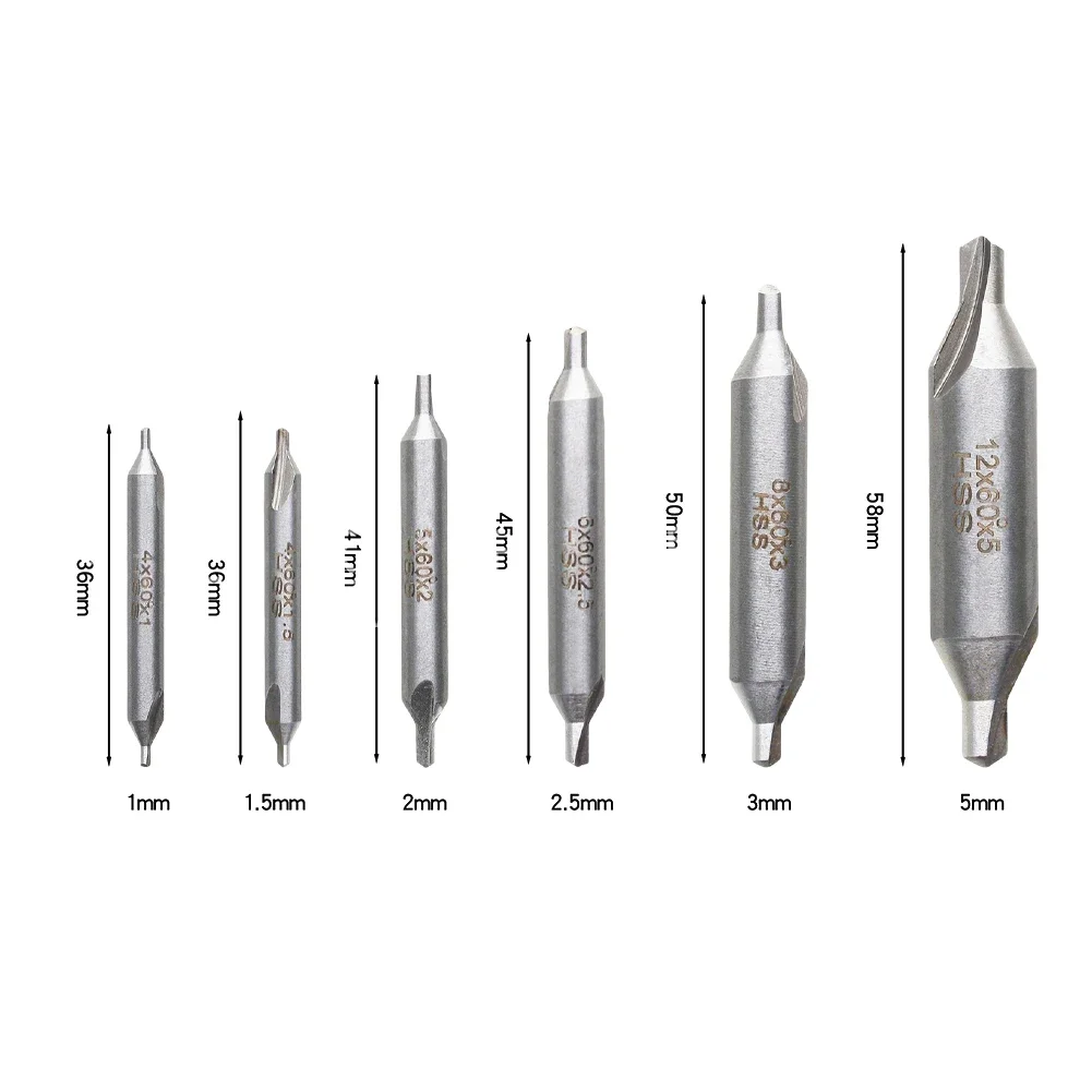 6pcs 1.0/1.5/2.0/3.5/3.5/5mm Combined Center Drills 60 Degree Countersinks Angle Bit Set For Lathe Metalworking Tools