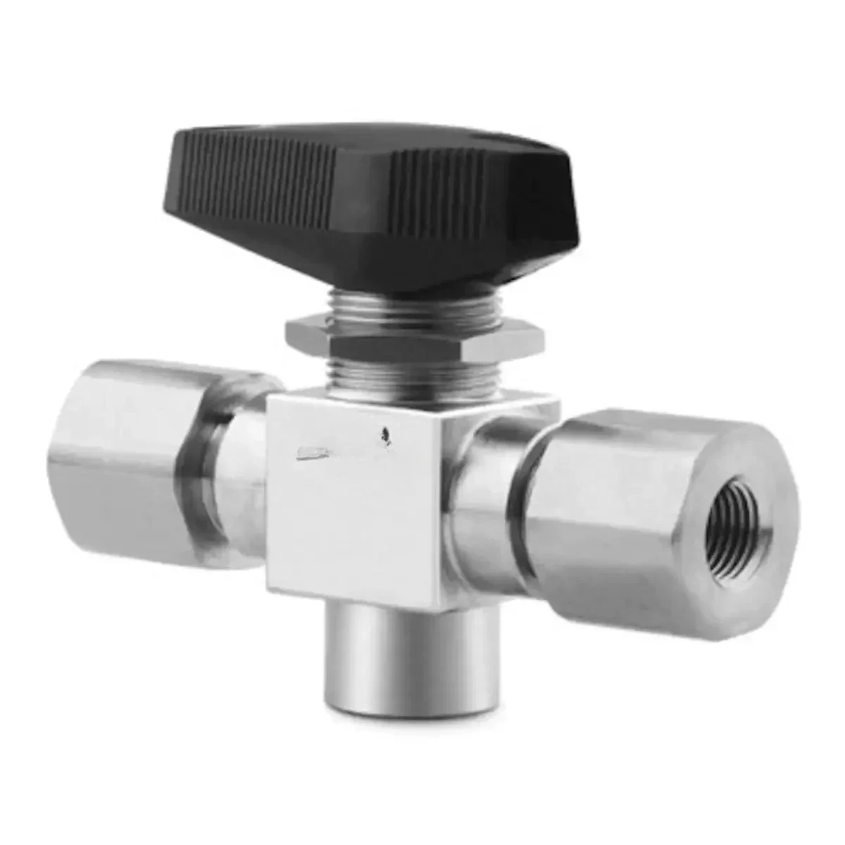 SS-H83XPF4 Stainless Steel 3-piece High-pressure 3-way Ball Valve with PEEK Valve Seat.