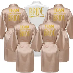 Bride Bridesmaid Wedding Robe Kimono Bathrobe Nightgown Casual Women Nightwear Sleepwear Gold