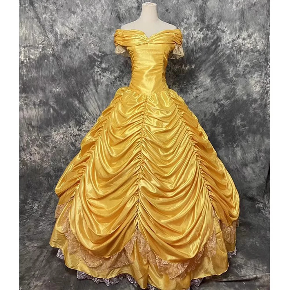 

Luxury Style Cosplay Costume Princess Belle Yellow Corset Dress For Adult Women Fancy Halloween Party Dresses
