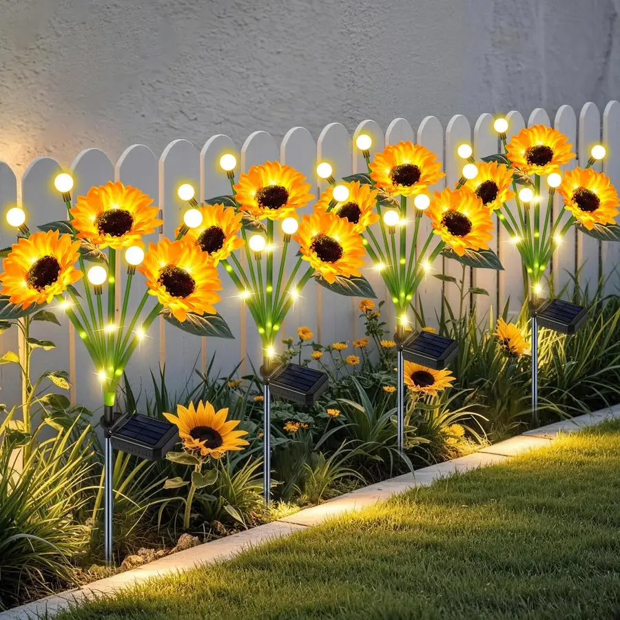 

Солнечные светильники в форме подсолнухов для сада, улучшенная версия с эффектом светлячков, водонепроницаемые солнечные светильники-колышки для улицы, размер L