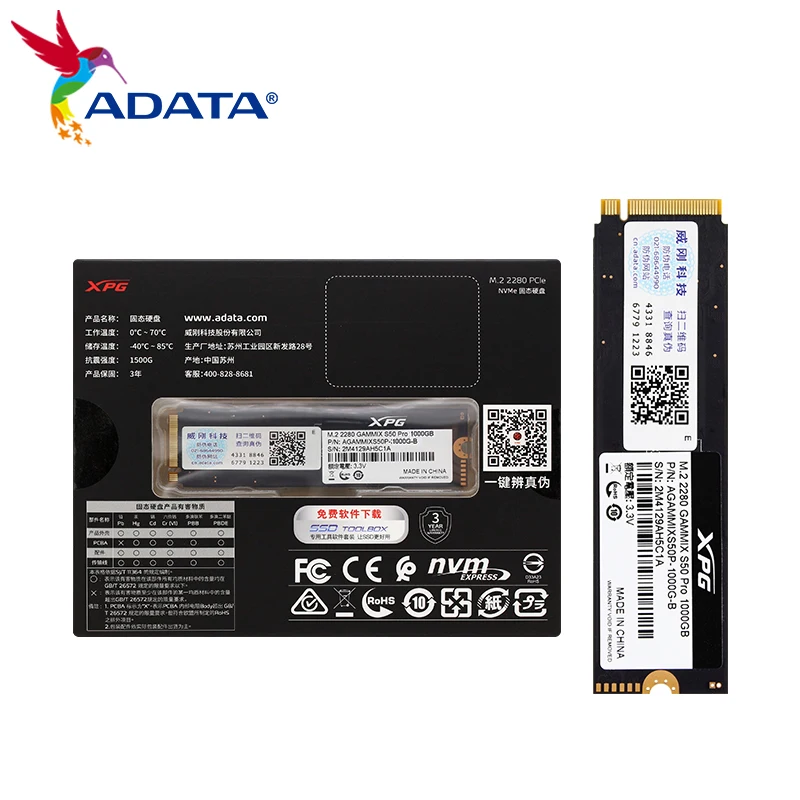 Imagem -02 - Adata-disco Rígido Interno para Computador Ssd Nvme Xpg S50 Pro M.2 2280 Pcie 4.0 Estado Sólido 1tb 500gb até 5000 Mbps Ps5