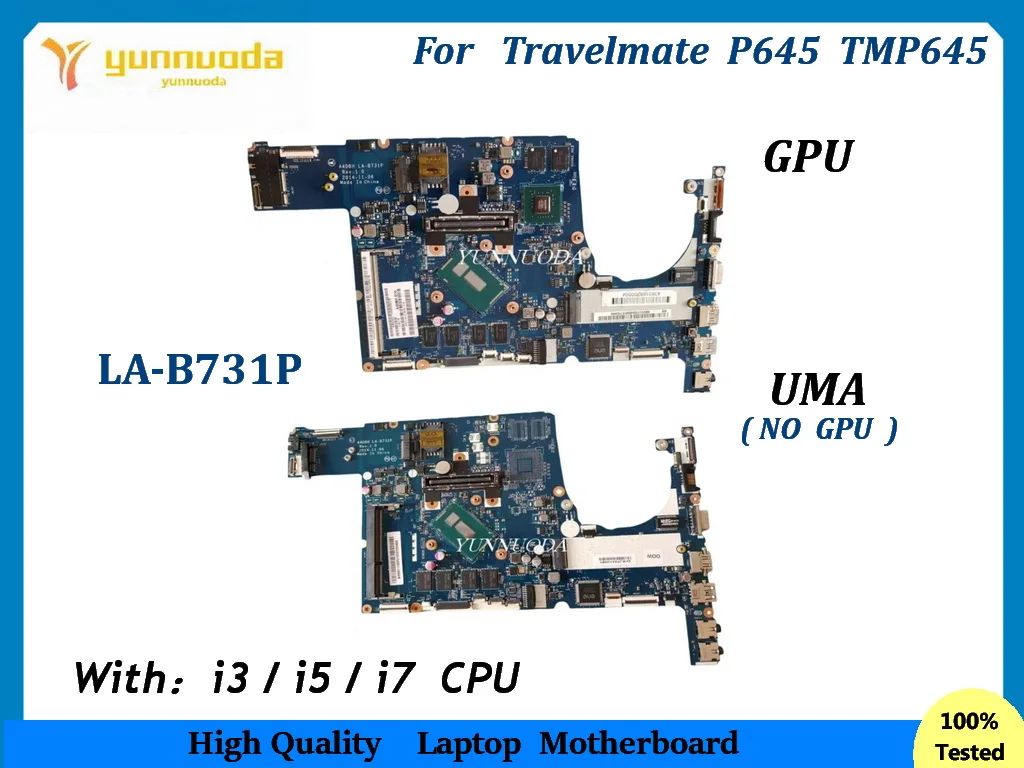 A4DBH LA-B731P For Acer Travelmate P645 Laptop motherboard With I3-5005U  i5-5200U i7-5500U CPU 4G RAM V2G GPU UMA no gpu  100%