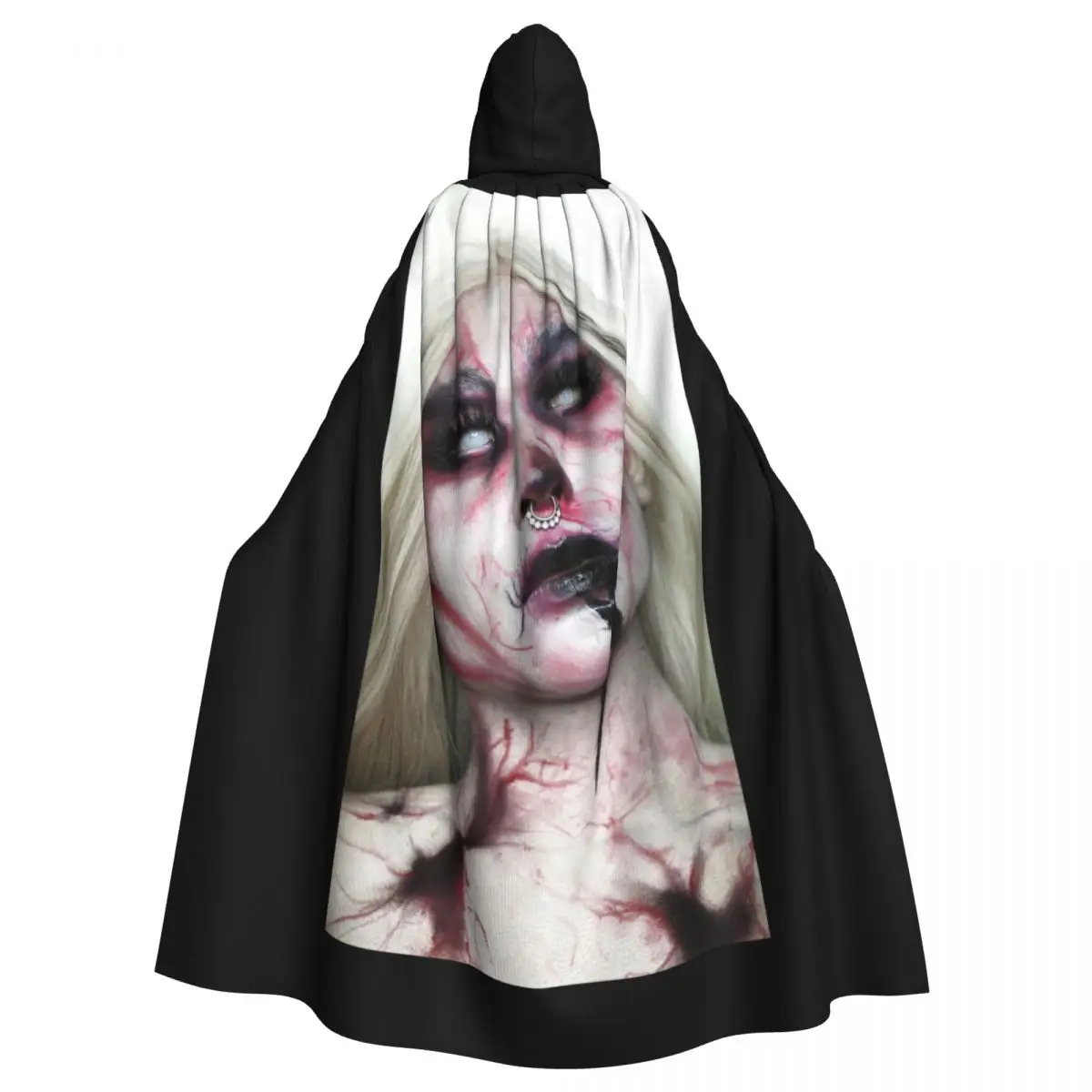 Eerie Bloody Cloak for Halloween Thriller-Themed Cosplay Unisex Adult Cloak with Hood Long Witch Costume Cosplay