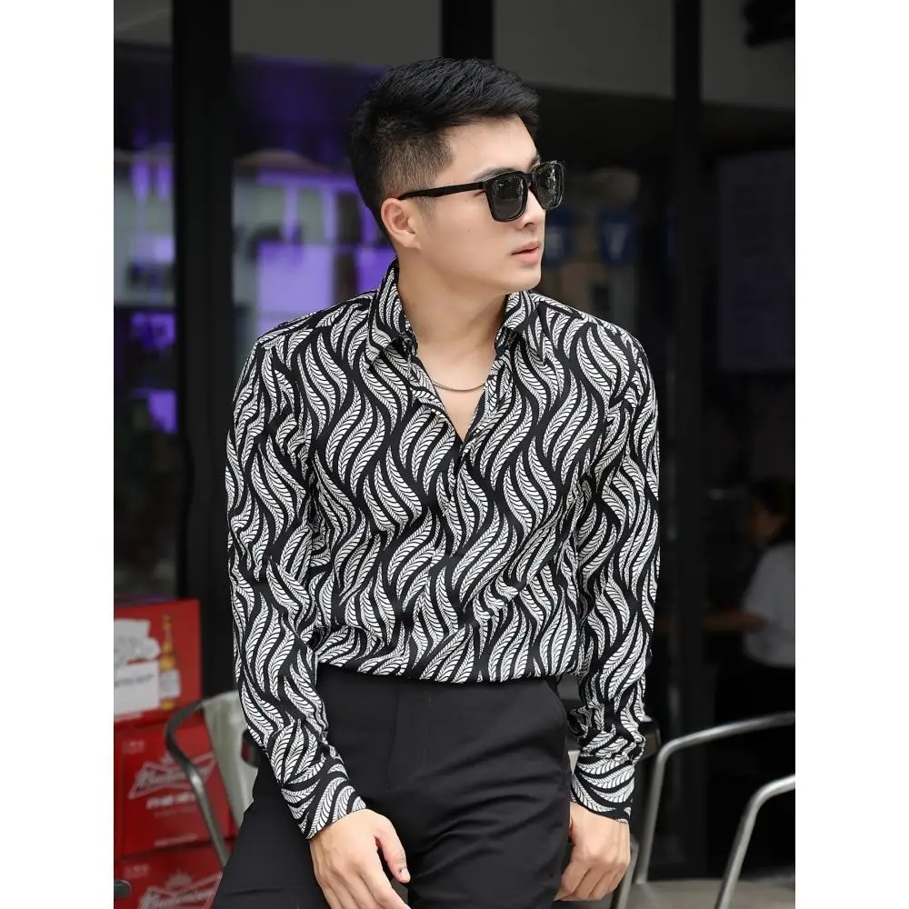 High Quality Men’s Spring&Autumn Korea Version Long Sleeve Fashion Printing Casual Shirts Slim-fit All Match Street Shirt;